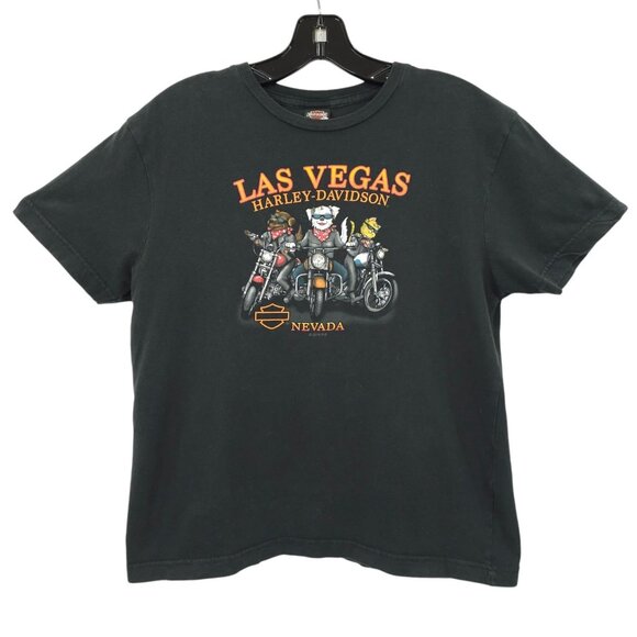 Harley Davidson Las Vegas Nevada Double Sided Graphic T Shirt Womens M/L Black - Picture 1 of 16